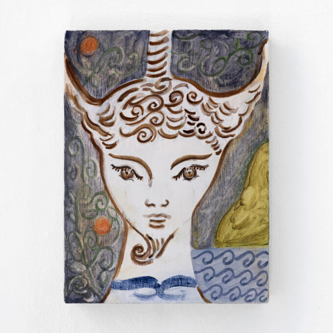 Jacques Merle, Une licorne se tient devant moi, 2026, acrilico e olio su tavola, 20x15 cm