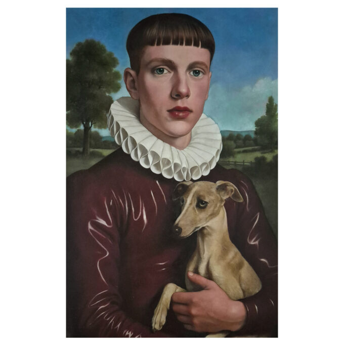 Agostino Rocco,Renaud, 2026, olio su carta su tavola, 45x30 cm