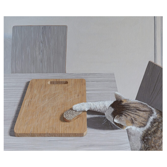 Giuseppe Sciortino, Ernestino che combini, 2025, tempera su carta applicata su tavola, 29,5x35 cm
