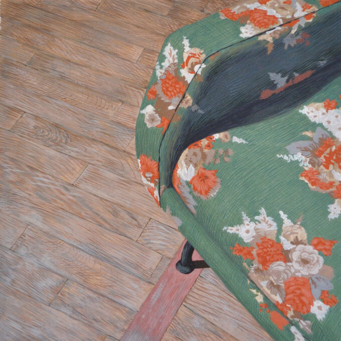 Giuseppe Sciortino, La poltrona dell'Appartamento, 2021, tempera su carta, 14x14 cm